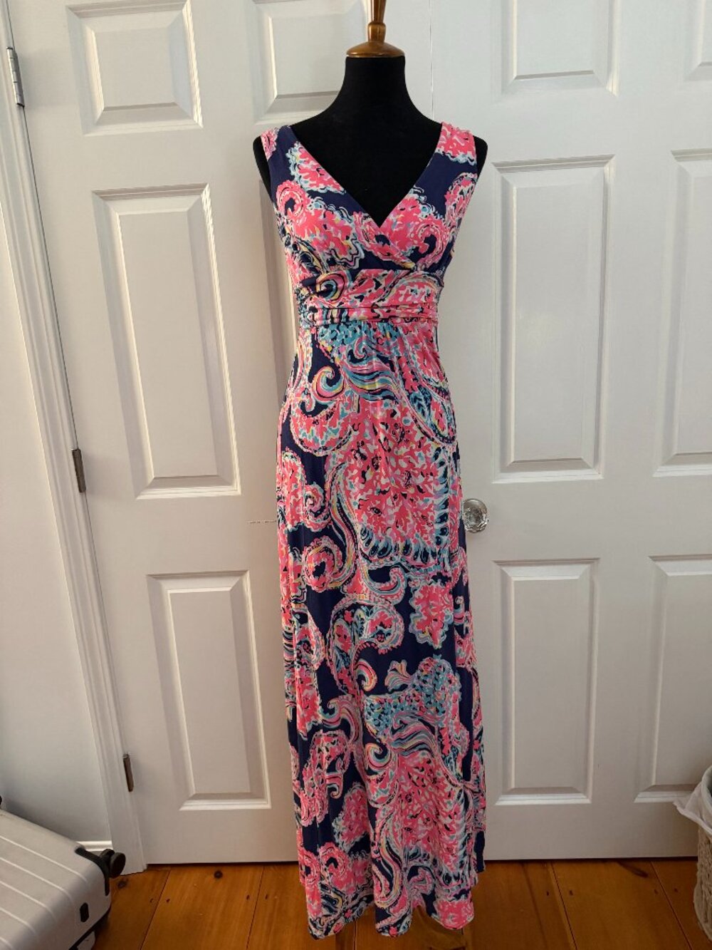 Lilly Pulitzer Pink Blue Paisley Sleeveless Maxi Dress Size M